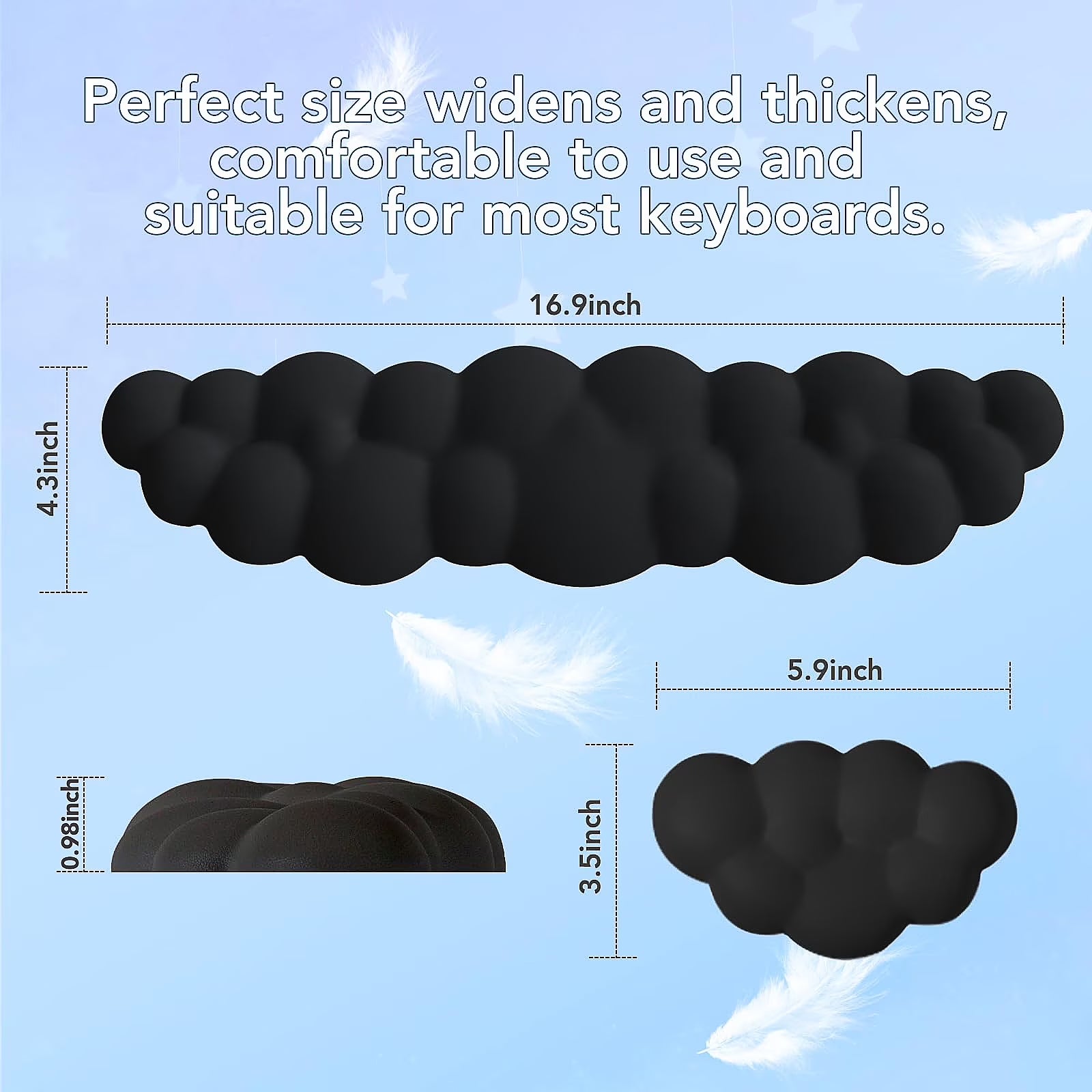 Ergonomic Memory Foam Keyboard Wrist Rest Pad, Wrist Plam Cushion , Non-Slip, Black