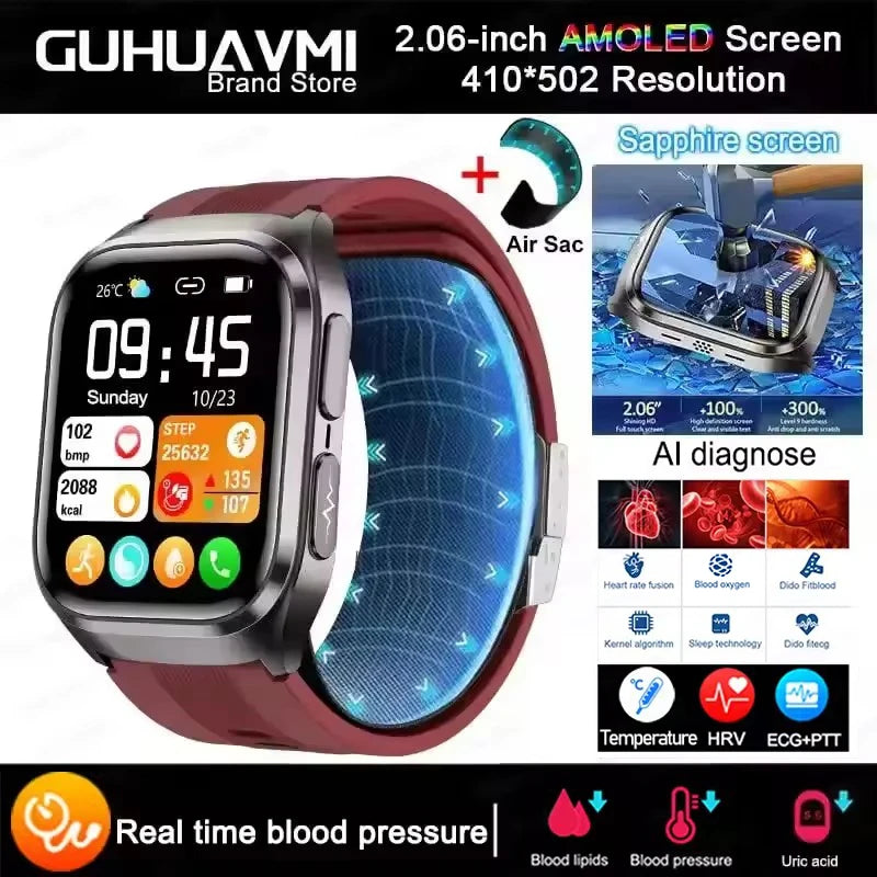New Air Pump Airbag True Blood Pressure Health Measure Smart Watches Men Micro Physical Examination Fitness Sport Smartwatch NFC