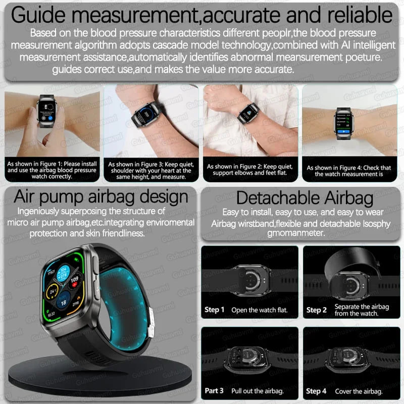 New Air Pump Airbag True Blood Pressure Health Measure Smart Watches Men Micro Physical Examination Fitness Sport Smartwatch NFC