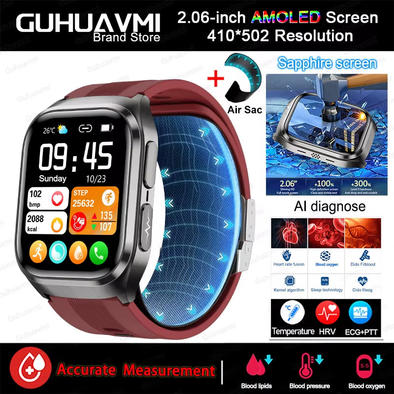 2026New Health Watch Blood Pressure Accurate Measure Smart Watches Men Uric Acid Blood Lipids Waterproof Airbag Smartwatch Women