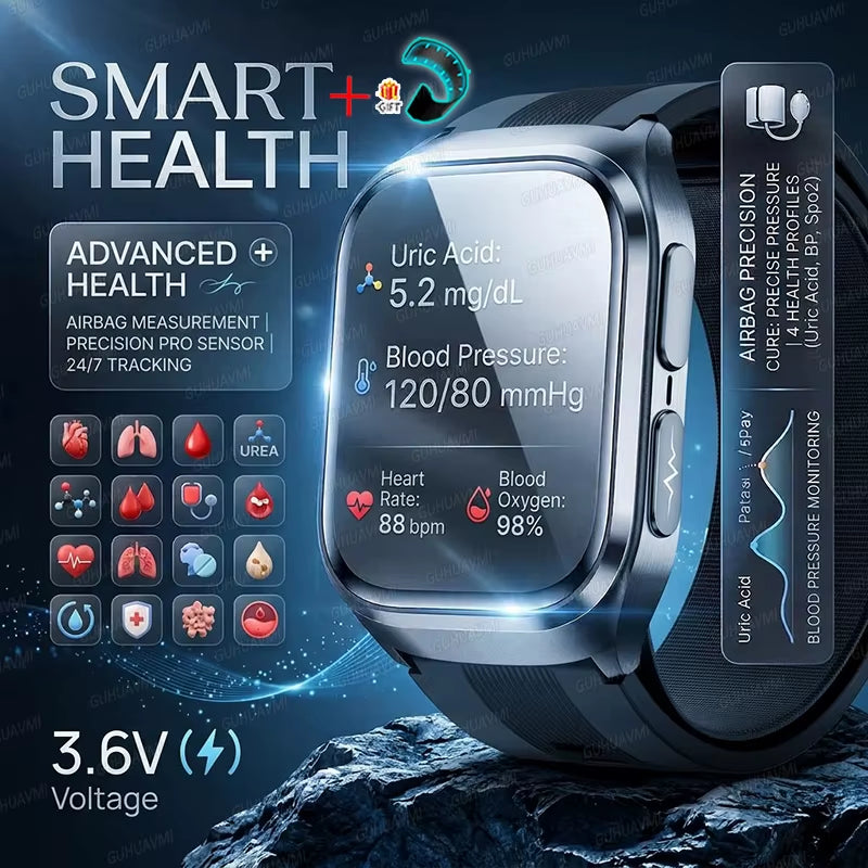 2026New Health Watch Blood Pressure Accurate Measure Smart Watches Men Uric Acid Blood Lipids Waterproof Airbag Smartwatch Women