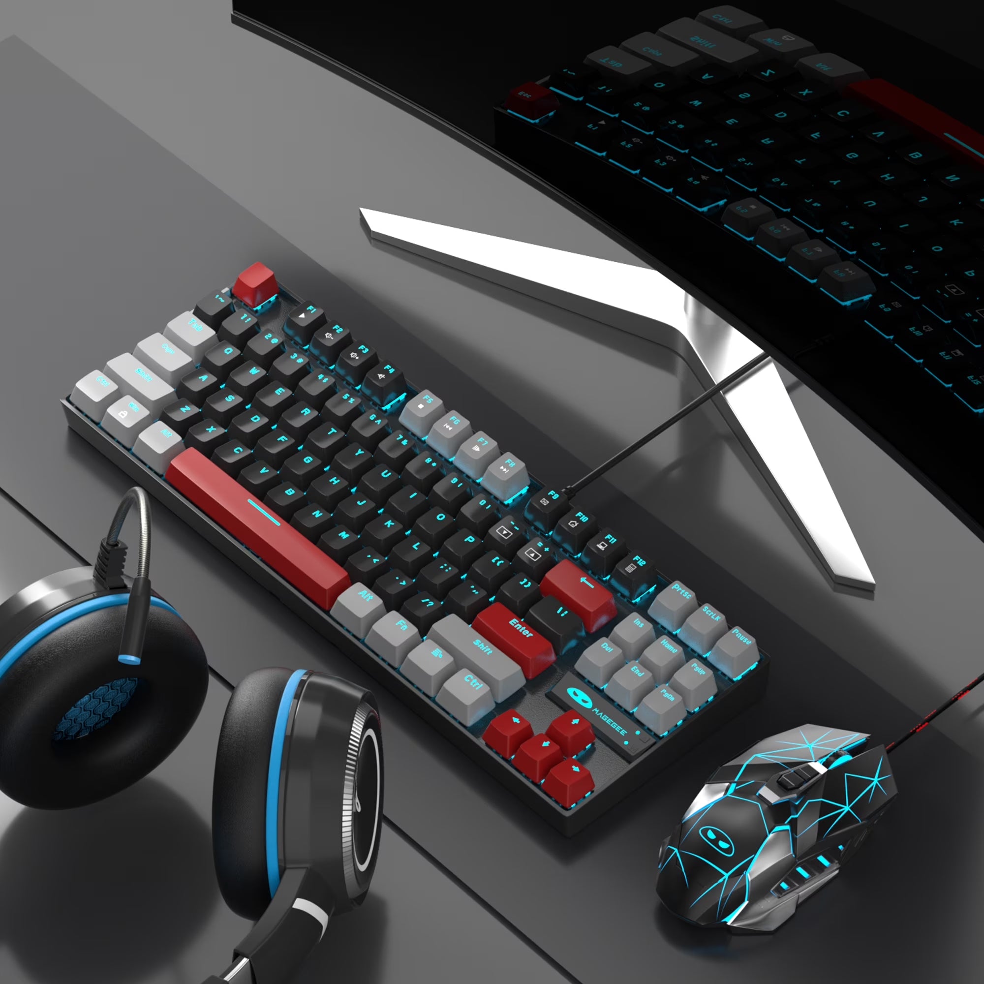75% Mechanical Gaming Keyboard, Blue Switch, LED Blue Backlit, 87 Keys Compact TKL Wired Keyboards