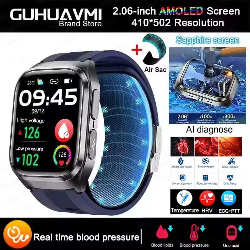 New Air Pump Airbag True Blood Pressure Health Measure Smart Watches Men Micro Physical Examination Fitness Sport Smartwatch NFC