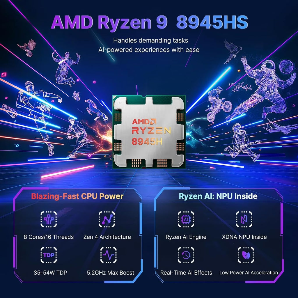 Gaming Laptop 17.3" Ryzen 9 8945HS,32GB RAM, 2TB SSD, Radeon 780M Graphics, PD 100W Type-C 4.0, AI&VR Ready Copilot+ PC, Backlit Keyboard Fingerprint