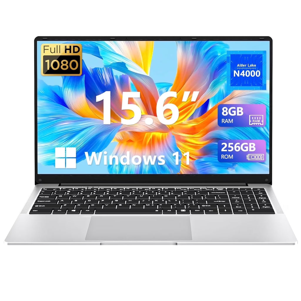 15.6-Inch Windows 11 Laptop with Intel Celeron, 8GB RAM, 256GB Storage for Students & Business