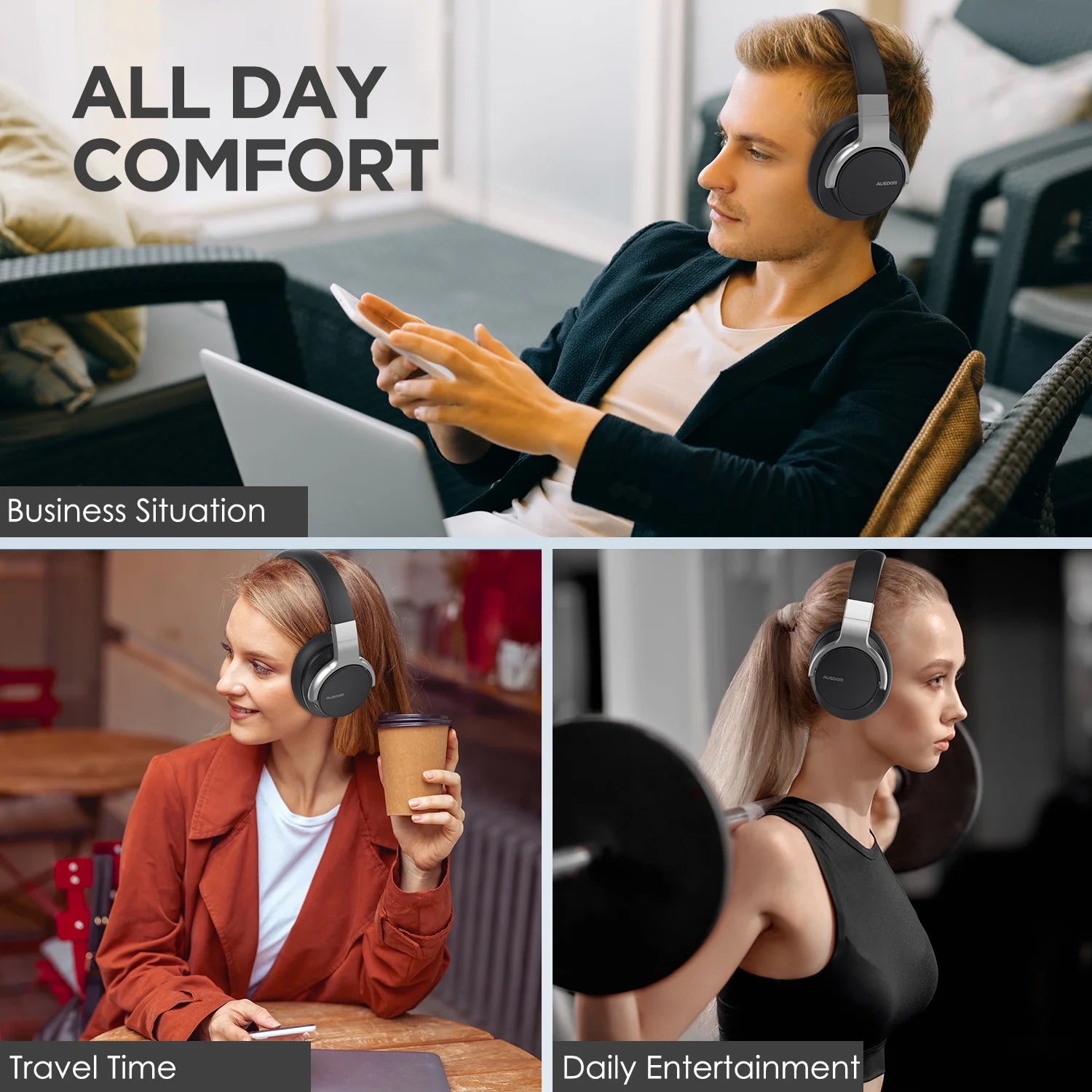 E7 Active Noise Cancelling Headphones, Wireless over Ear Bluetooth 5.0 Headsets with Mic, Black