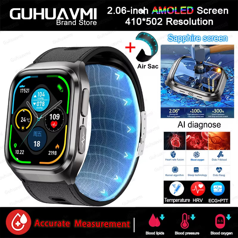 2026New Health Watch Blood Pressure Accurate Measure Smart Watches Men Uric Acid Blood Lipids Waterproof Airbag Smartwatch Women