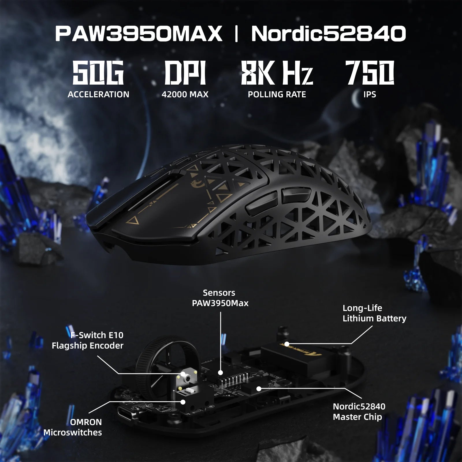 MAMBASNAKE x ATTACK SHARK R5 Ultra Wireless E-sports Gaming Mouse, Tri-mode Bluetooth 8K Mouse, 39g Lightweight PAW3950 42000DPI
