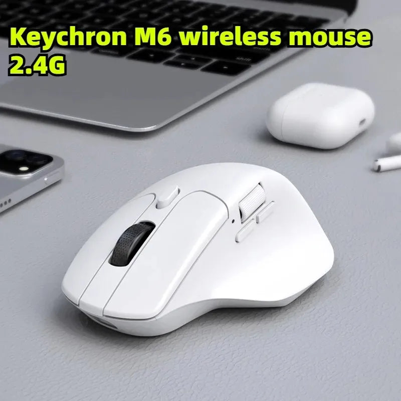 Keychron M6 Wireless Three Mode Mouse 2.4G Bluetooth PAW/PixArt 3395 Ergonomic Wired Gaming Design Custom Lightweight Mouse 78g