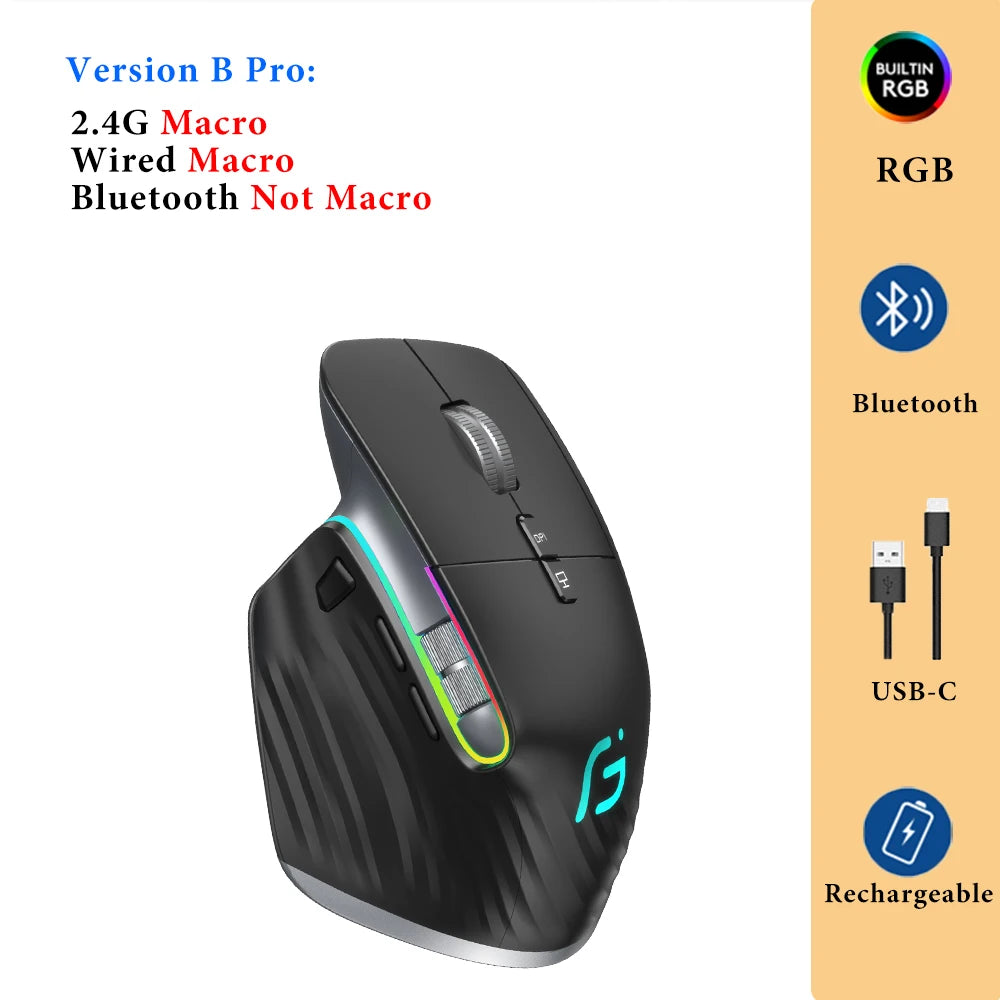 Wireless Gaming Mouse Ergonomic Bluetooth for Laptop Silence USB-C RGB Rechargeable 5 DPI 9 Multi Button for Computer PC Tablet