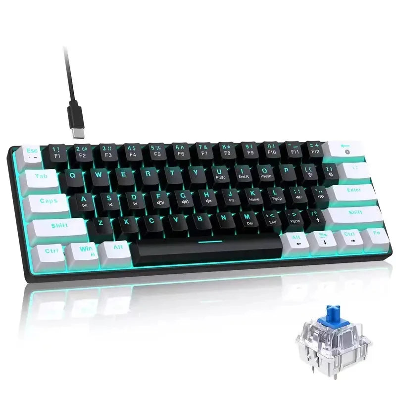 Mechanical Keyboard 60% Small and Compact Game Keyboard With Blue Switches and Backlit Navy Blue New