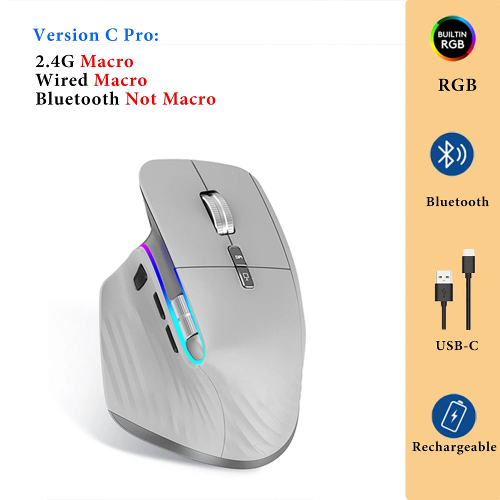Wireless Gaming Mouse Ergonomic Bluetooth for Laptop Silence USB-C RGB Rechargeable 5 DPI 9 Multi Button for Computer PC Tablet