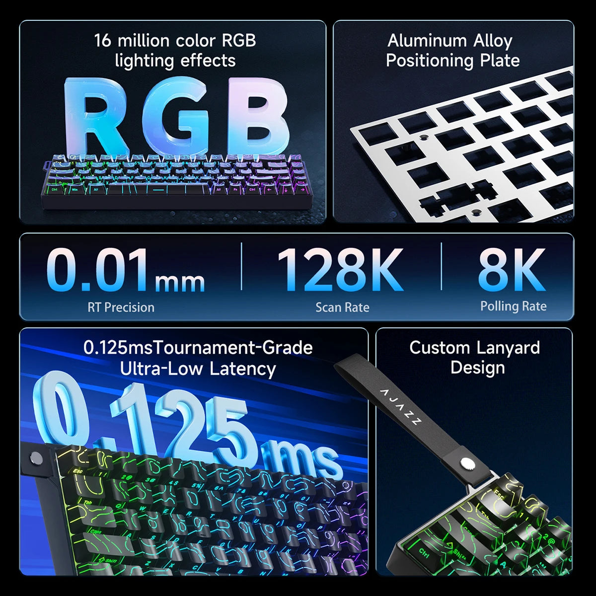 Ajazz E-Sports Magnetic Switch Keyboard 8000HZ Polling Rate 128k Ultra-High Scan Rate Aluminum Alloy Positioning Plate 0.01mm