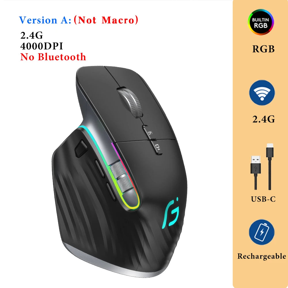 Wireless Gaming Mouse Ergonomic Bluetooth for Laptop Silence USB-C RGB Rechargeable 5 DPI 9 Multi Button for Computer PC Tablet