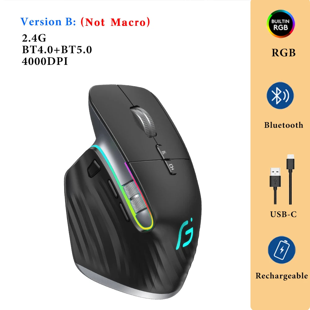 Wireless Gaming Mouse Ergonomic Bluetooth for Laptop Silence USB-C RGB Rechargeable 5 DPI 9 Multi Button for Computer PC Tablet