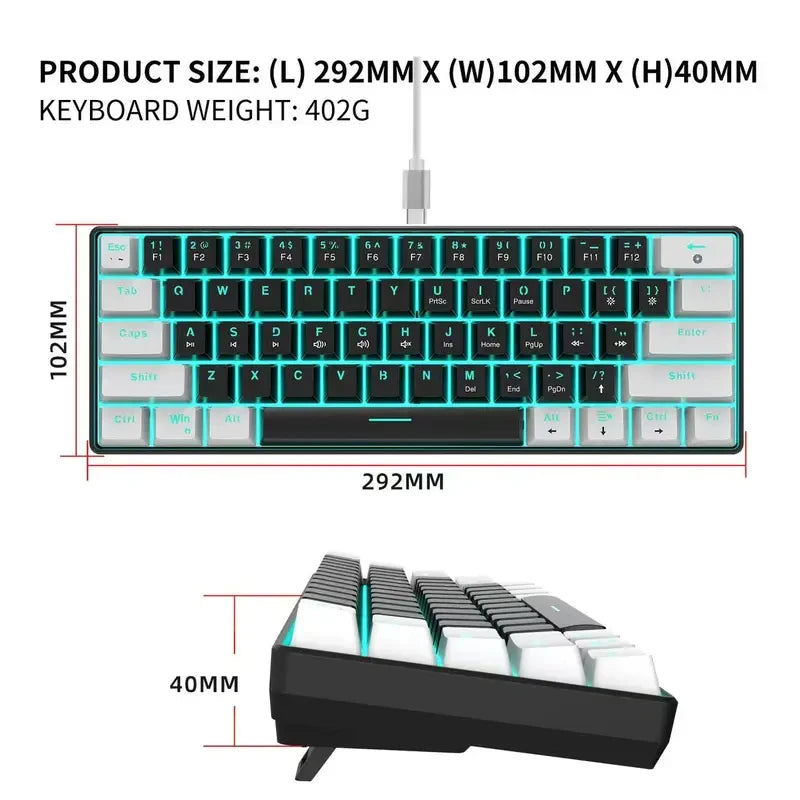 Mechanical Keyboard 60% Small and Compact Game Keyboard With Blue Switches and Backlit Navy Blue New