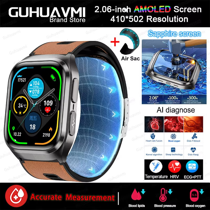 2026New Health Watch Blood Pressure Accurate Measure Smart Watches Men Uric Acid Blood Lipids Waterproof Airbag Smartwatch Women