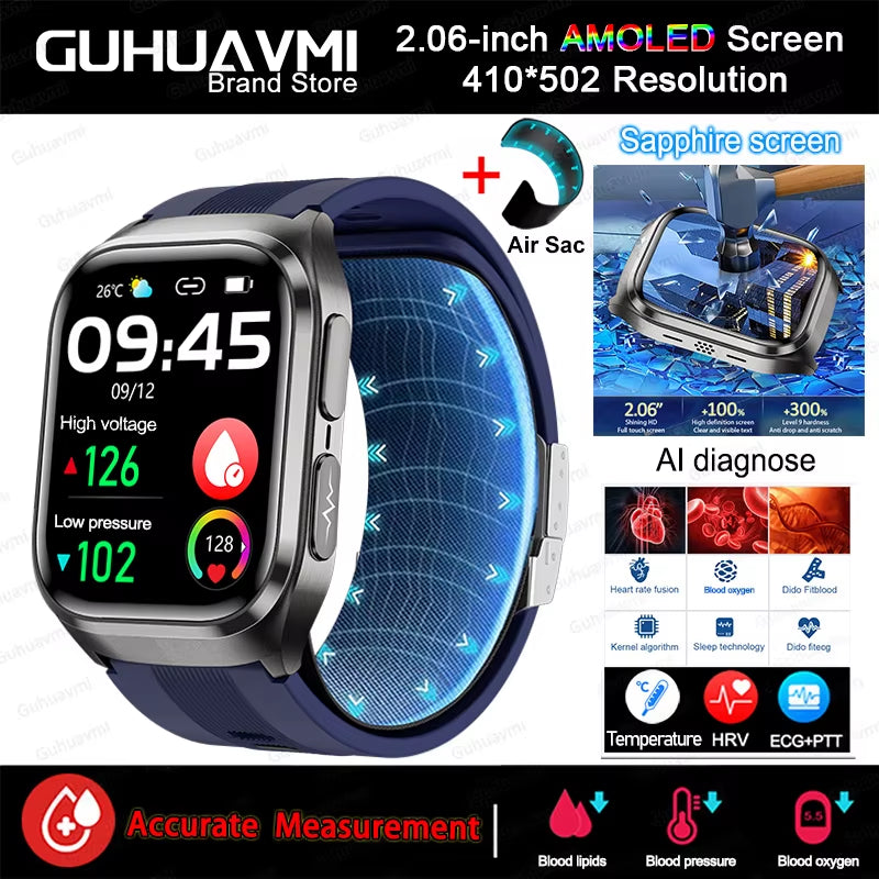 2026New Health Watch Blood Pressure Accurate Measure Smart Watches Men Uric Acid Blood Lipids Waterproof Airbag Smartwatch Women