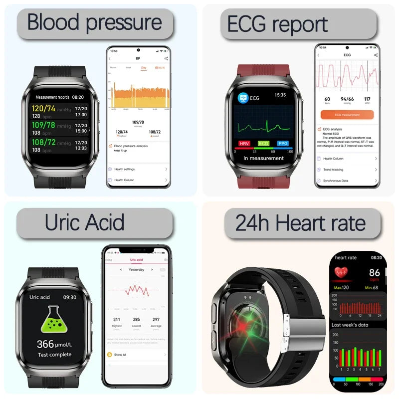 New Air Pump Airbag True Blood Pressure Health Measure Smart Watches Men Micro Physical Examination Fitness Sport Smartwatch NFC
