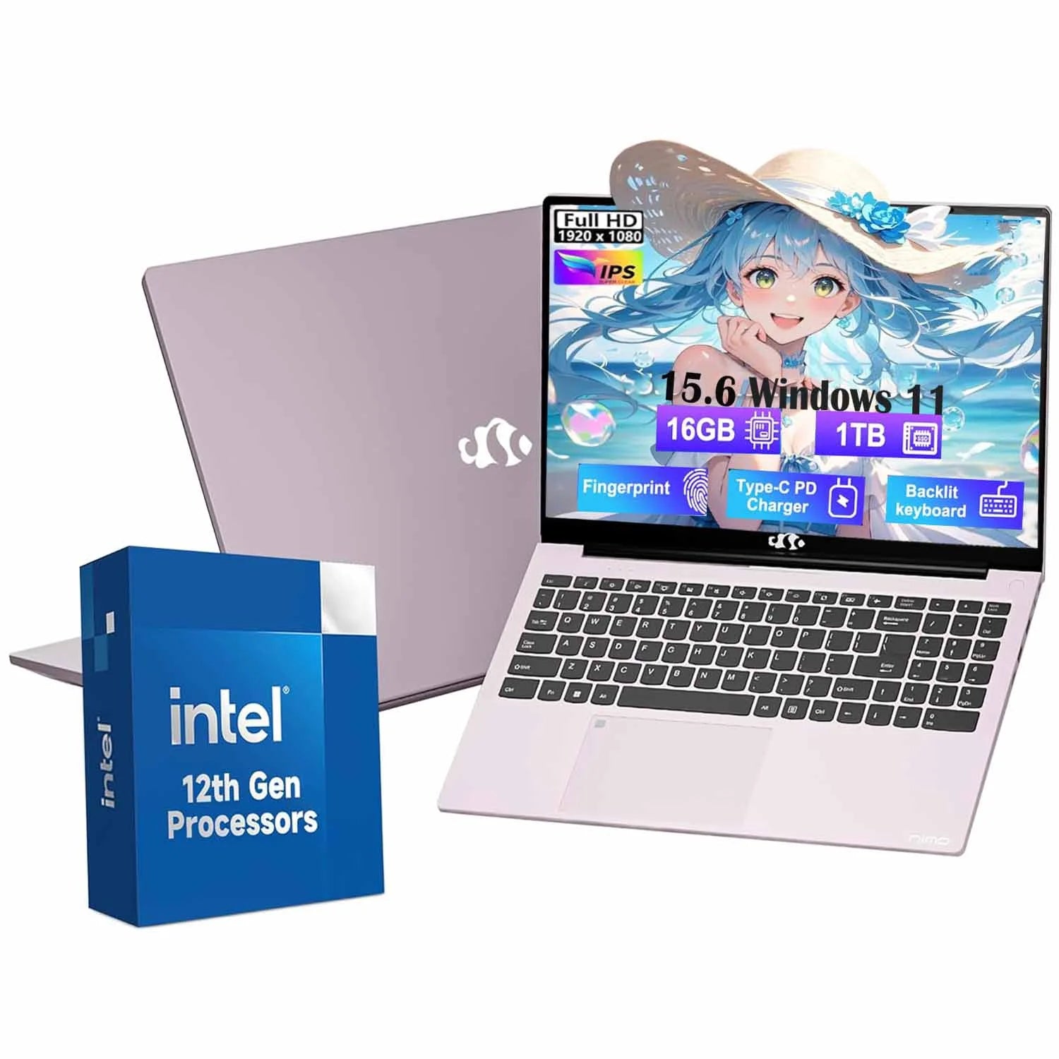 15.6 FHD Laptop Student Laptop 16GB RAM 1TB SSD Intel Pentium Quad-Core N100 Processor (Up to 3.4Ghz) Backlit Keyboard Privacy Camera Fingerprint Wifi 6 BT5.2 Business-Laptop Windows 11 Laptop-Pink