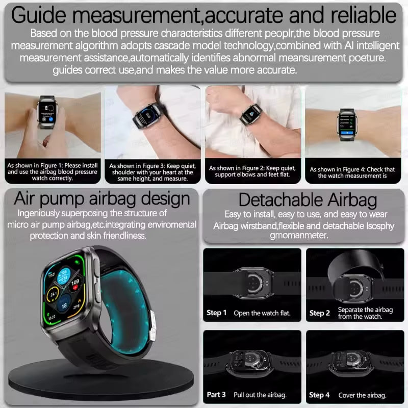 2026New Health Watch Blood Pressure Accurate Measure Smart Watches Men Uric Acid Blood Lipids Waterproof Airbag Smartwatch Women
