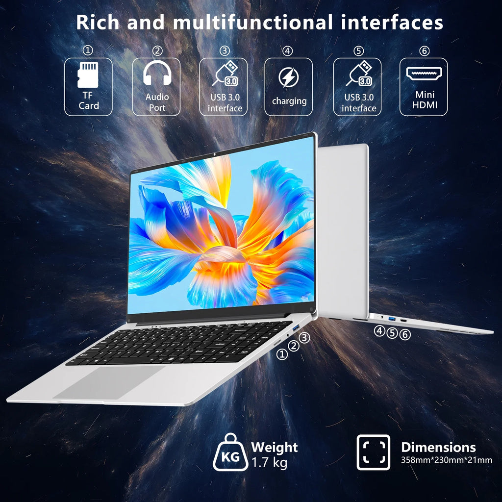 15.6-Inch Windows 11 Laptop with Intel Celeron, 8GB RAM, 256GB Storage for Students & Business