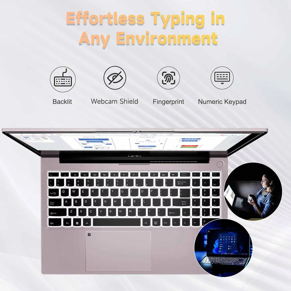 15.6 FHD Laptop Student Laptop 16GB RAM 1TB SSD Intel Pentium Quad-Core N100 Processor (Up to 3.4Ghz) Backlit Keyboard Privacy Camera Fingerprint Wifi 6 BT5.2 Business-Laptop Windows 11 Laptop-Pink