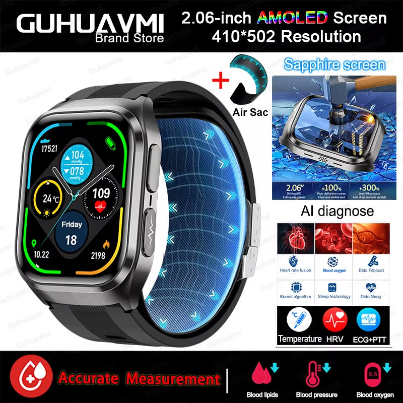 2026New Health Watch Blood Pressure Accurate Measure Smart Watches Men Uric Acid Blood Lipids Waterproof Airbag Smartwatch Women